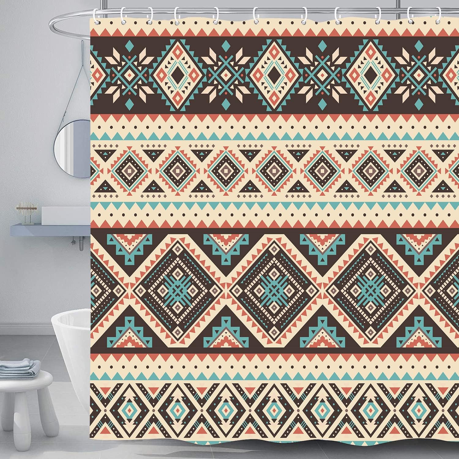 Aztec Shower Curtain, Southwestern Tribal Western Boho Vintage Bathroom Accessory