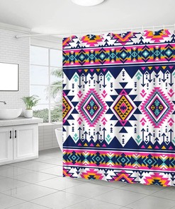 Aztec Shower Curtain with Tribal and Abstract Design, Navajo Ethnic American Native Retro Fashion Bathroom Curtains