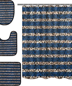 Aztec Stripe Leopard Spot Shower Curtain With Matching Mat For Bohemian Bathroom Decor