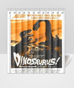B Grade Horror Vintage Dinosaur Shower Curtain For A Movie Buff Bathroom