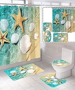 BOISTAR Luxury Full Size Shower Curtain Set with U Shape Mats