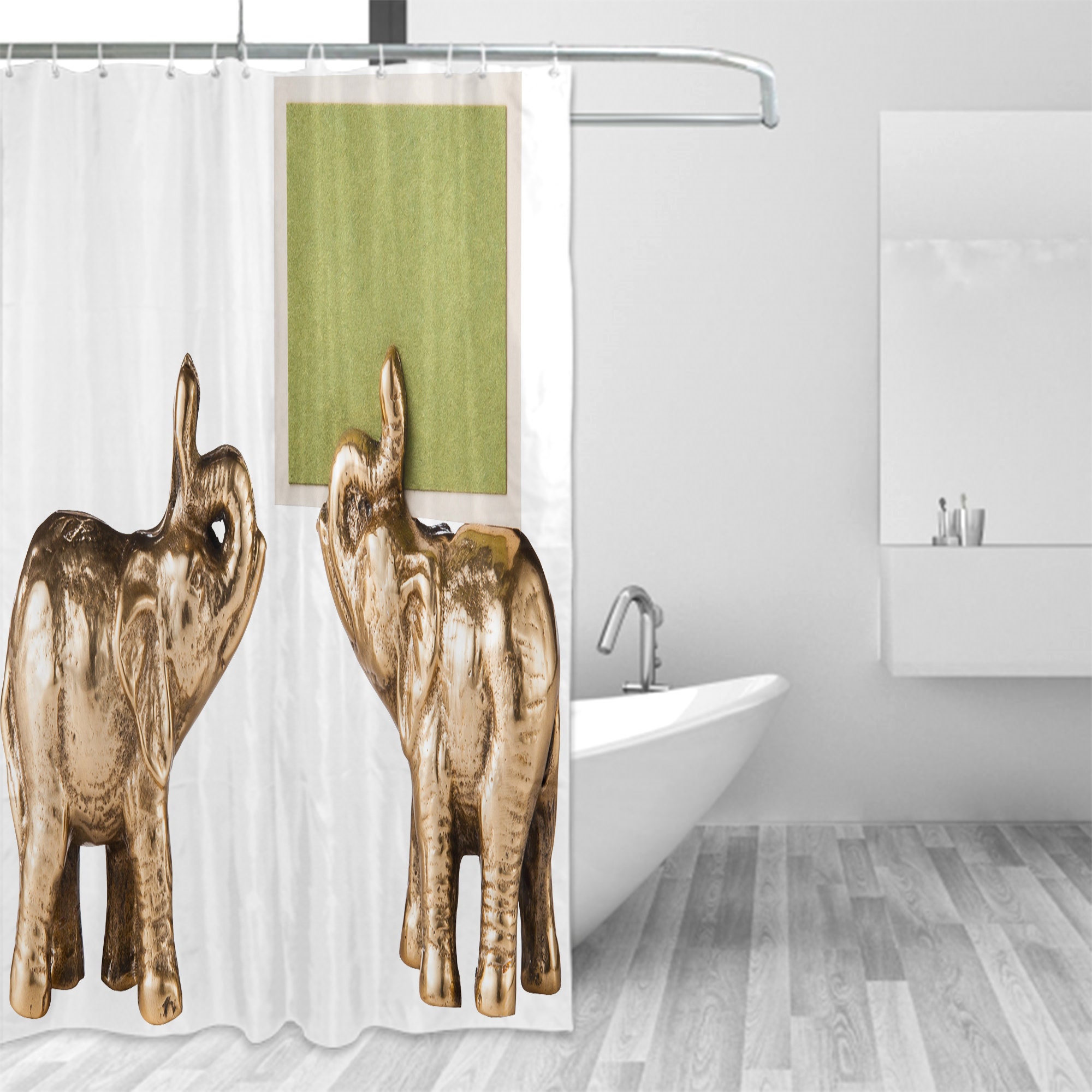 Baby Elephant Statue Painting Shower Curtain - Image 2