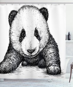 Baby Panda Bear Sketch Print Animal Shower Curtain For Kids Bathroom