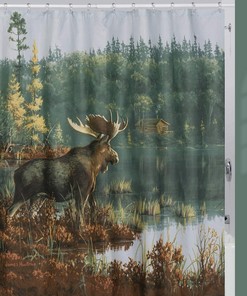 Back Bay Moose Printed Animal Fabric Shower Curtain - Stylish And Durable