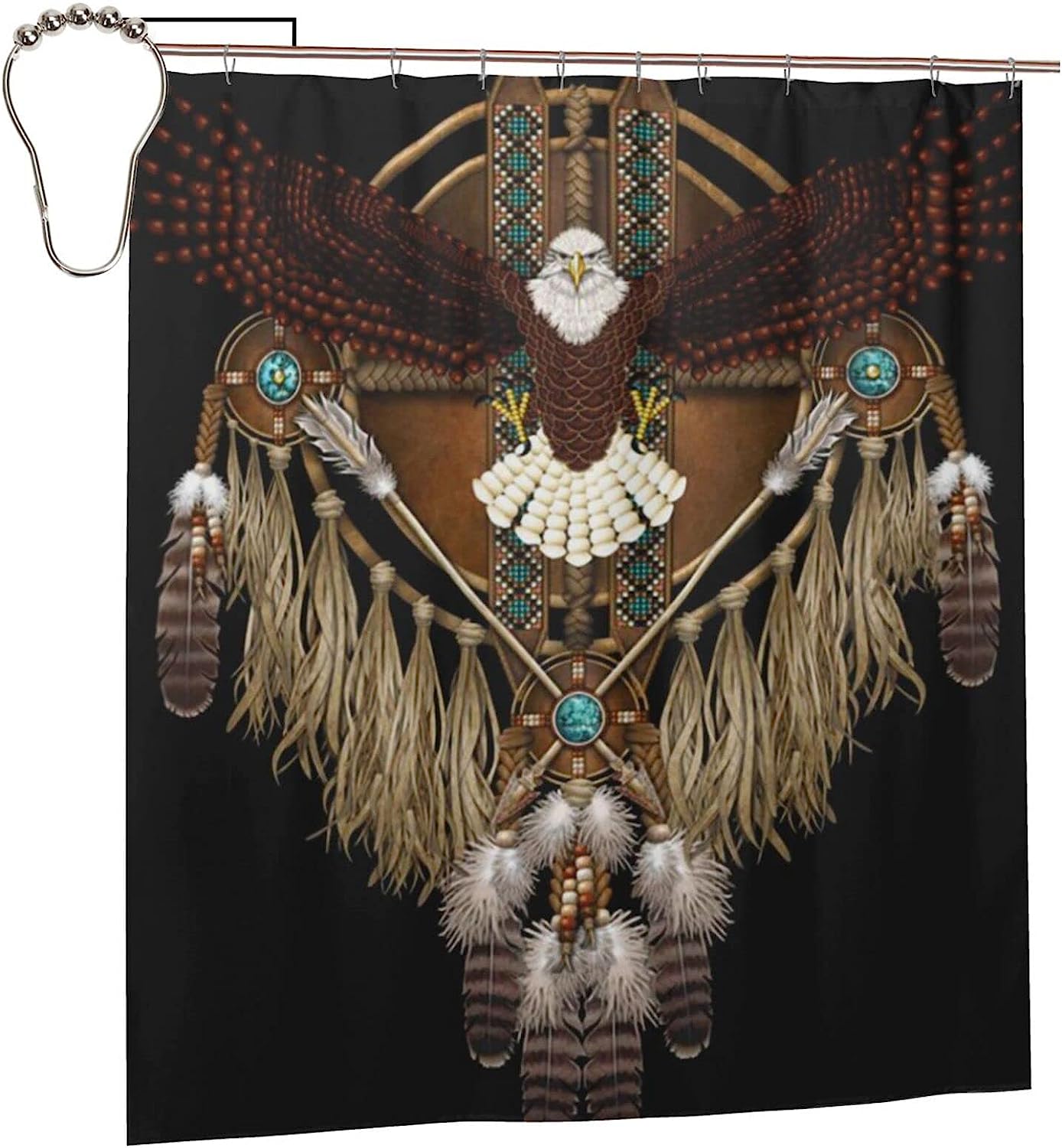 Bald Eagle Native American Mandala Shower Curtain For Bathroom Decor