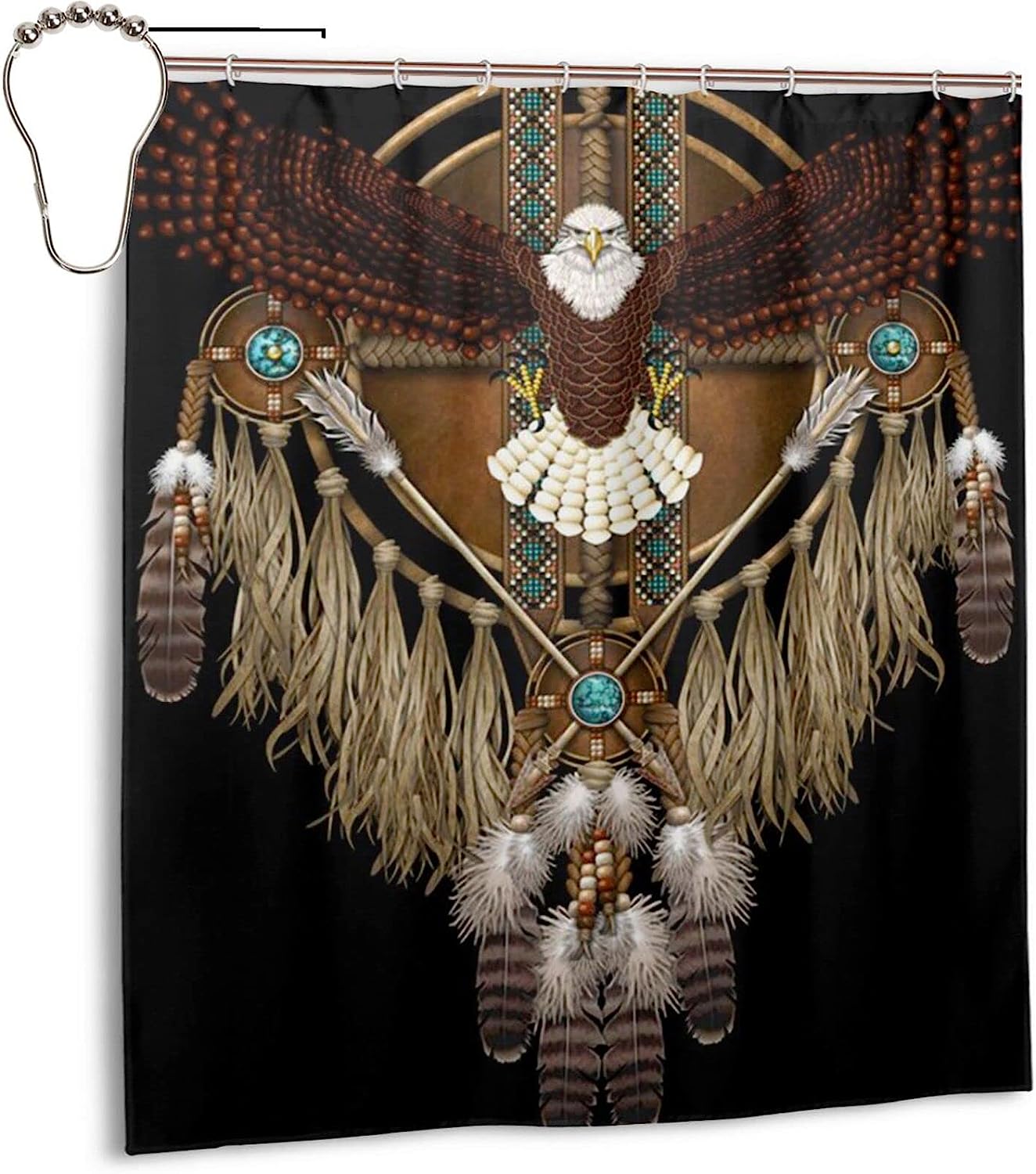 Bald Eagle Native American Mandala Shower Curtain For Bathroom Decor - Image 2