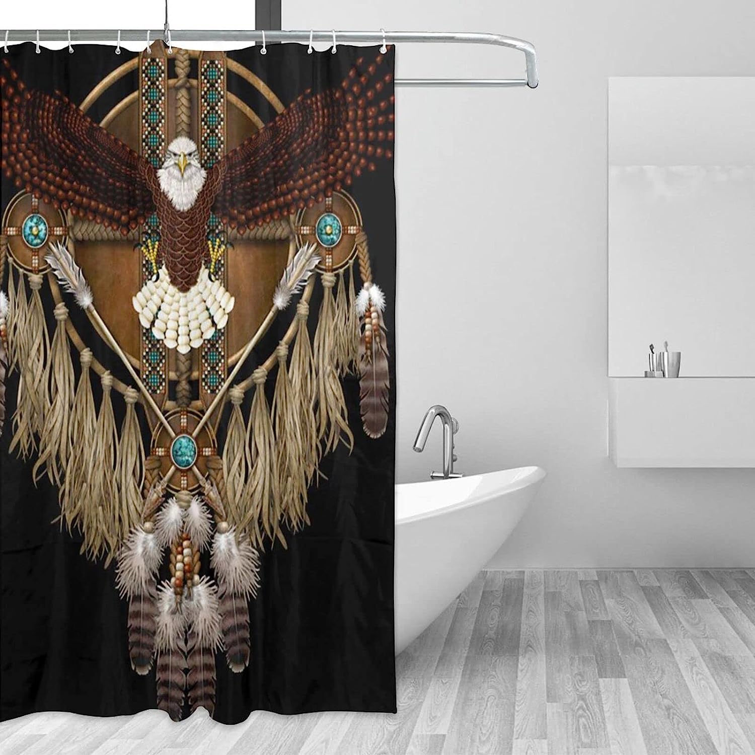 Bald Eagle Native American Mandala Shower Curtain For Bathroom Decor - Image 3