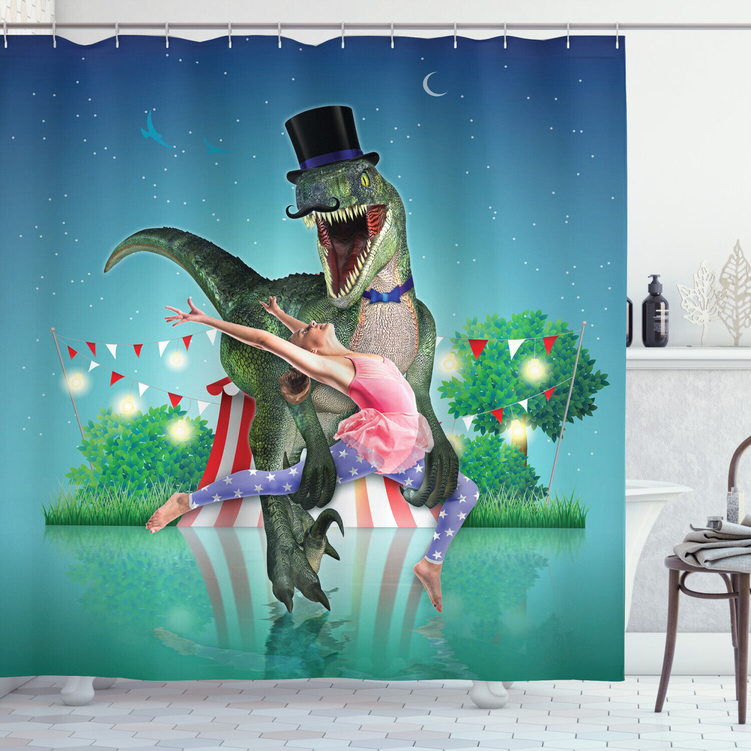 Ballerina Stars and Moon Shower Curtain for Modern Bathrooms