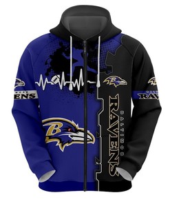 Baltimore Ravens All Over Print 3D Zip Up Hoodie For Nfl Fans