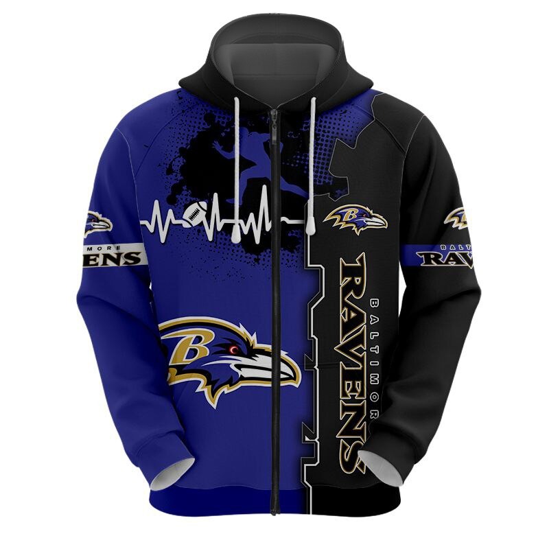 Baltimore Ravens All Over Print 3D Zip Up Hoodie For Nfl Fans