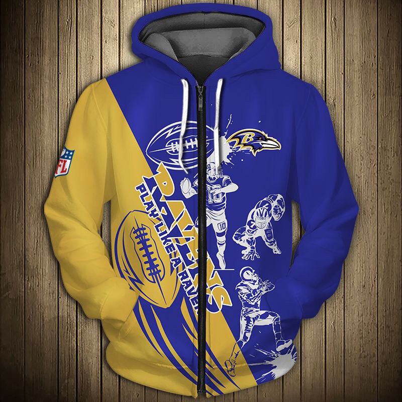 Baltimore Ravens All Over Print Hoodie Cartoon Player Cute Zip Hoodie