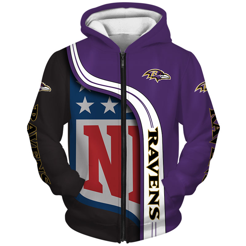 Baltimore Ravens All Over Print Hoodie Pullover Zip Hoodie Nfl For Fans