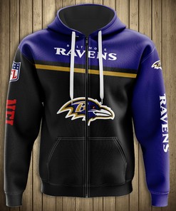 Baltimore Ravens All Over Print Skull Hoodie Pullover Zip Hoodie For Fans