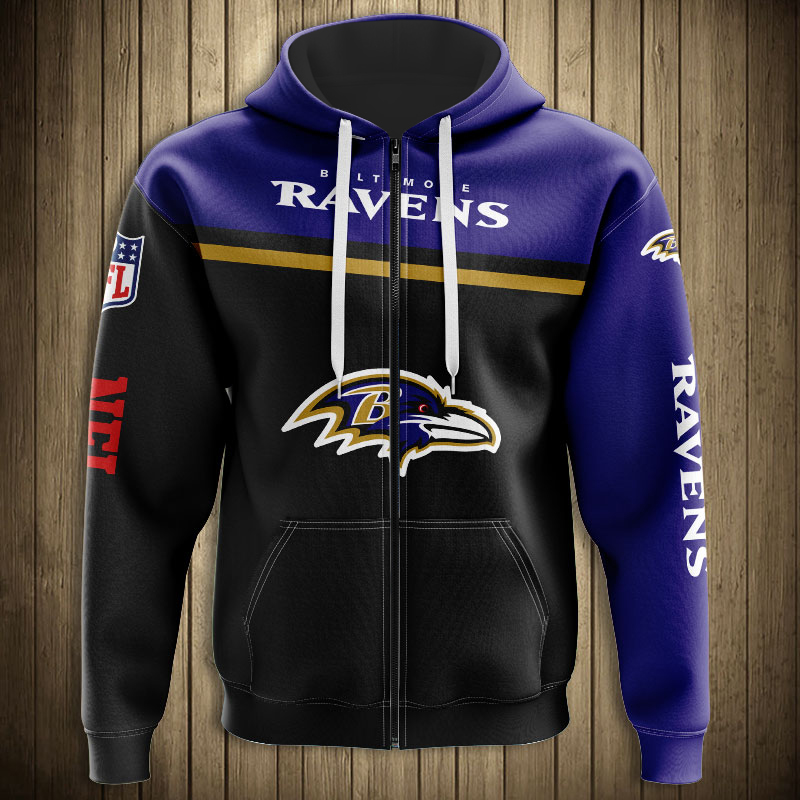 Baltimore Ravens All Over Print Skull Hoodie Pullover Zip Hoodie For Fans