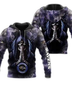 Baltimore Ravens Hoodie 3D Zip Hoodie With Death Smoke Graphic Gifts For Fans