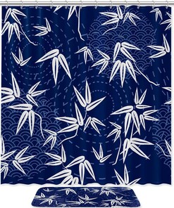Bamboo And Blue Background Shower Curtain For Bathroom