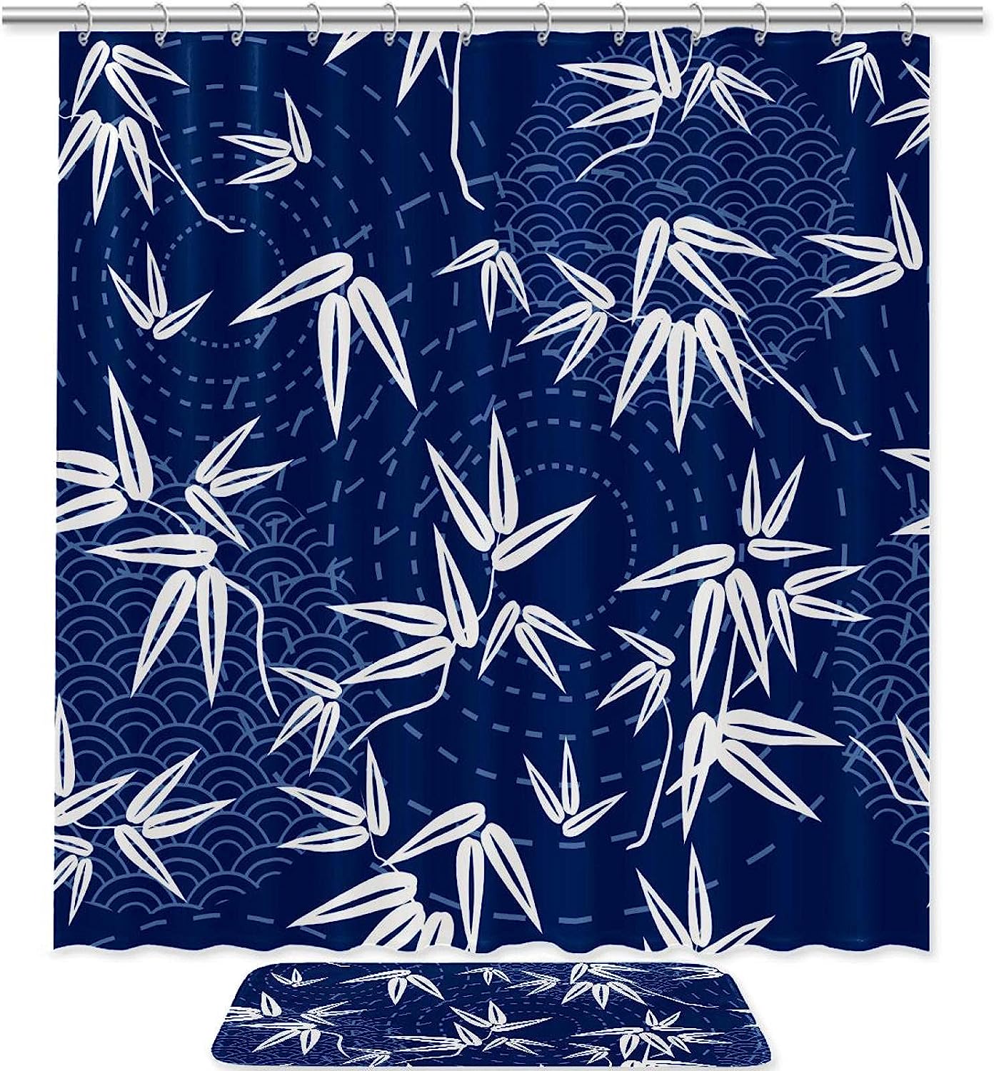 Bamboo And Blue Background Shower Curtain For Bathroom