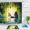 Bamboo And Zen Stones Butterfly Print Shower Curtain For Relaxing Bathroom