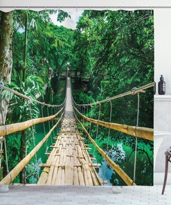 Bamboo Bridge Shower Curtain Over Tropical Forest For Bathroom Decor
