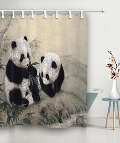 Bamboo Fabric Panda Shower Curtain - Wildlife Bathroom Decor