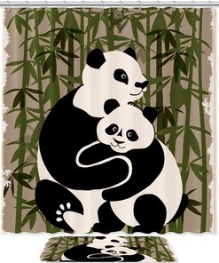Bamboo Forest Shower Curtain with Adorable Pandas for Bathroom Decor 