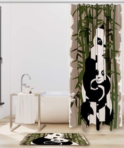 Bamboo Forest Shower Curtain with Adorable Pandas for Bathroom Decor
