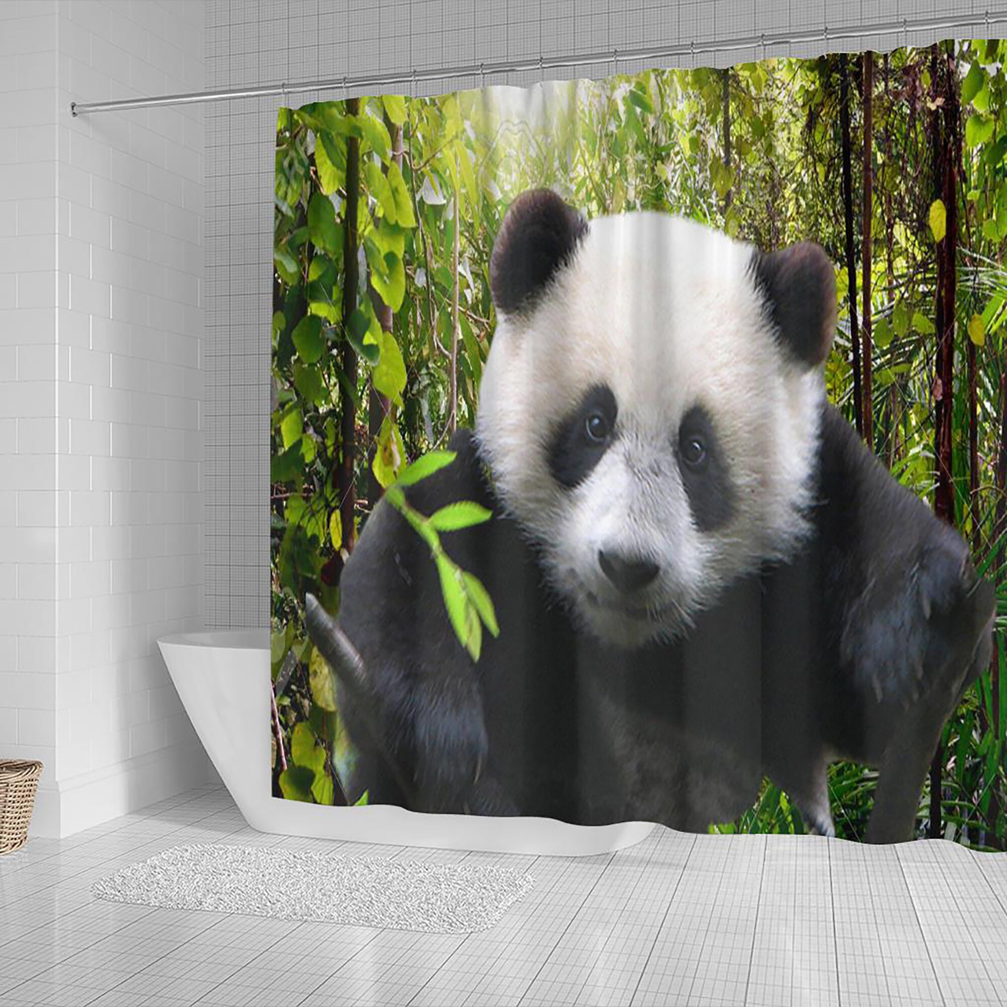 Bamboo Jungle Panda Bear Shower Curtain, Funny & Cute Home Decoration Artwork, Quirky Bathroom Decor