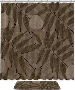 Bamboo Leaf Rubbings Bathroom Set With Waterproof Fabric Shower Curtain
