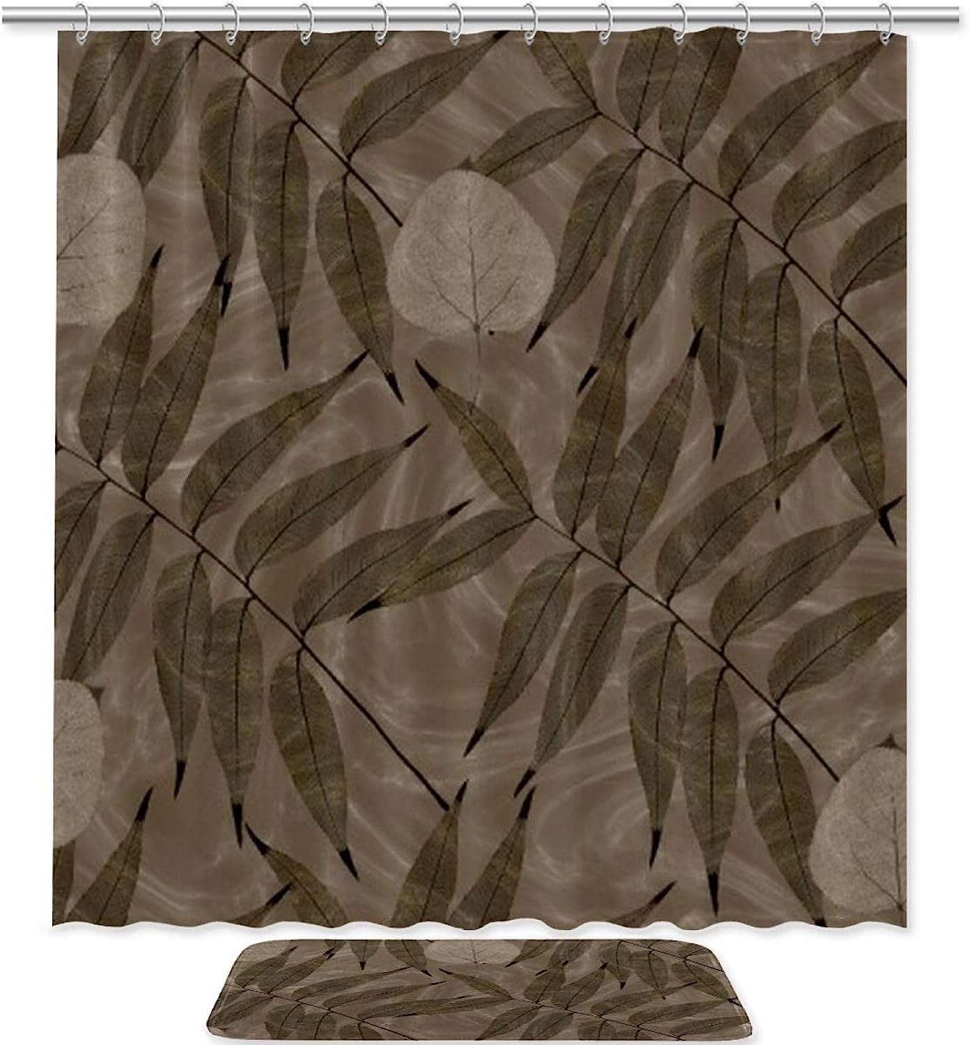 Bamboo Leaf Rubbings Bathroom Set With Waterproof Fabric Shower Curtain