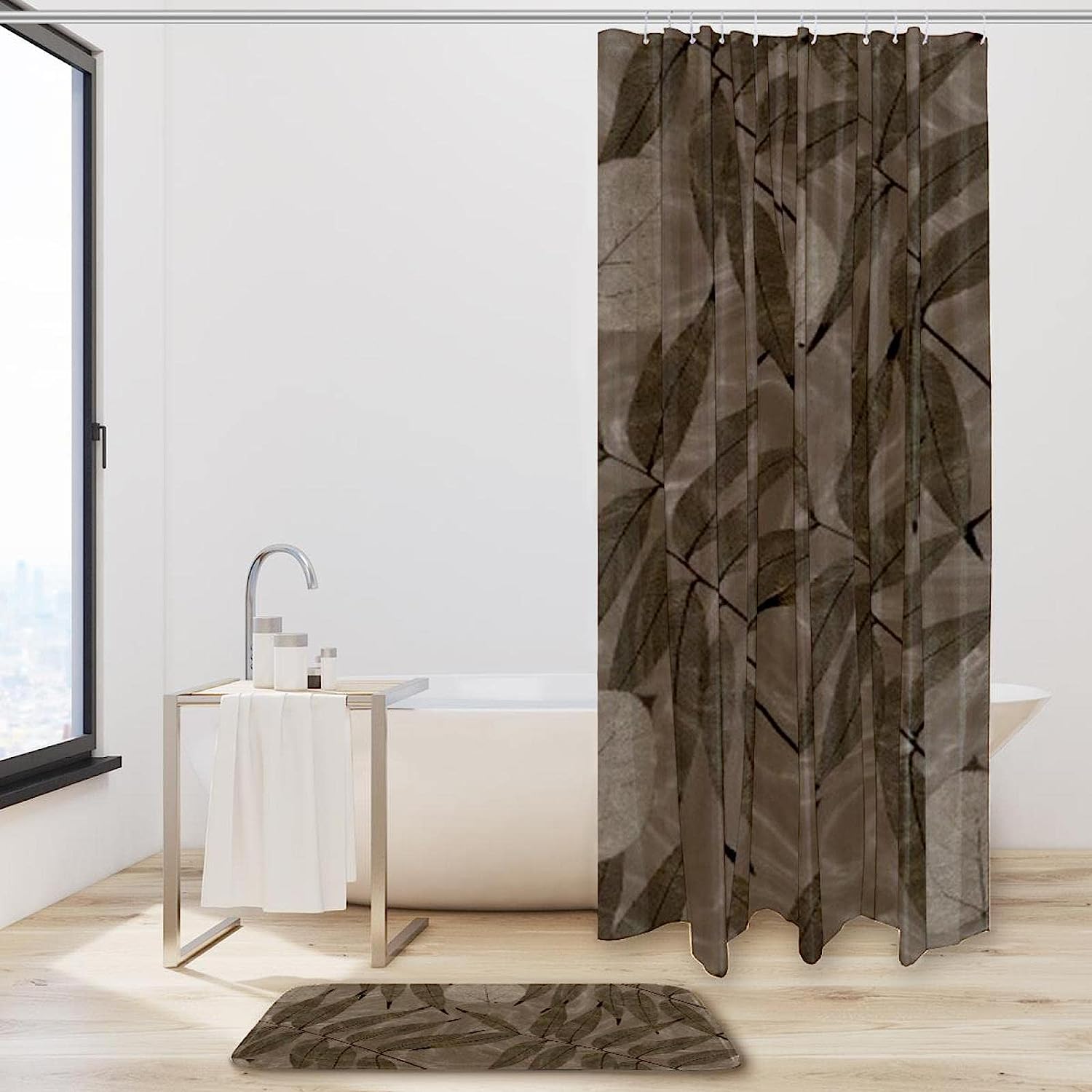Bamboo Leaf Rubbings Bathroom Set With Waterproof Fabric Shower Curtain - Image 2