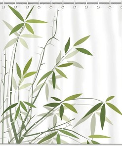 Bamboo Leaf Shower Curtain - Designer Bathroom Decor with Waterproof Fabric by WengBeauty