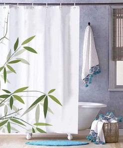 Bamboo Leaf Shower Curtain - Designer Bathroom Decor with Waterproof Fabric by WengBeauty