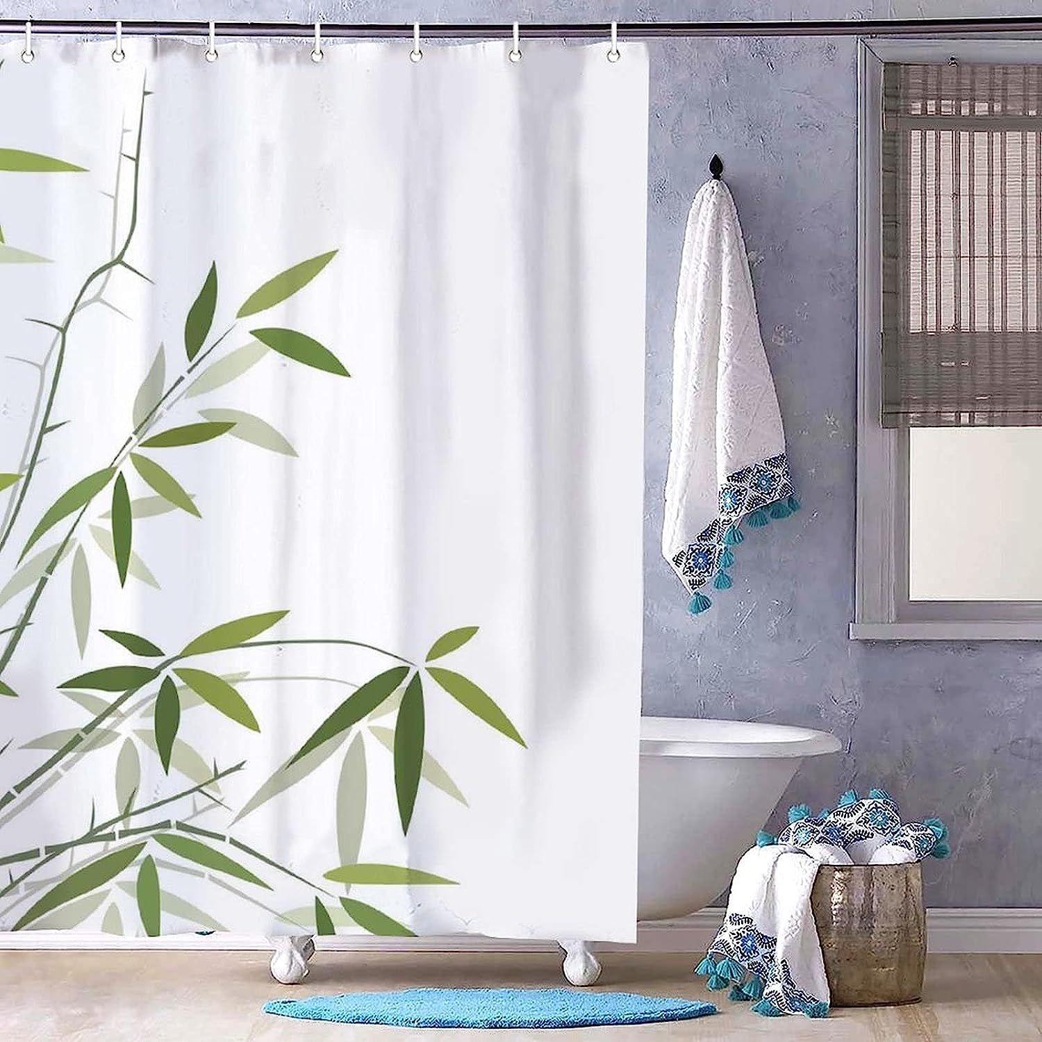 Bamboo Leaf Shower Curtain - Designer Bathroom Decor with Waterproof Fabric by WengBeauty