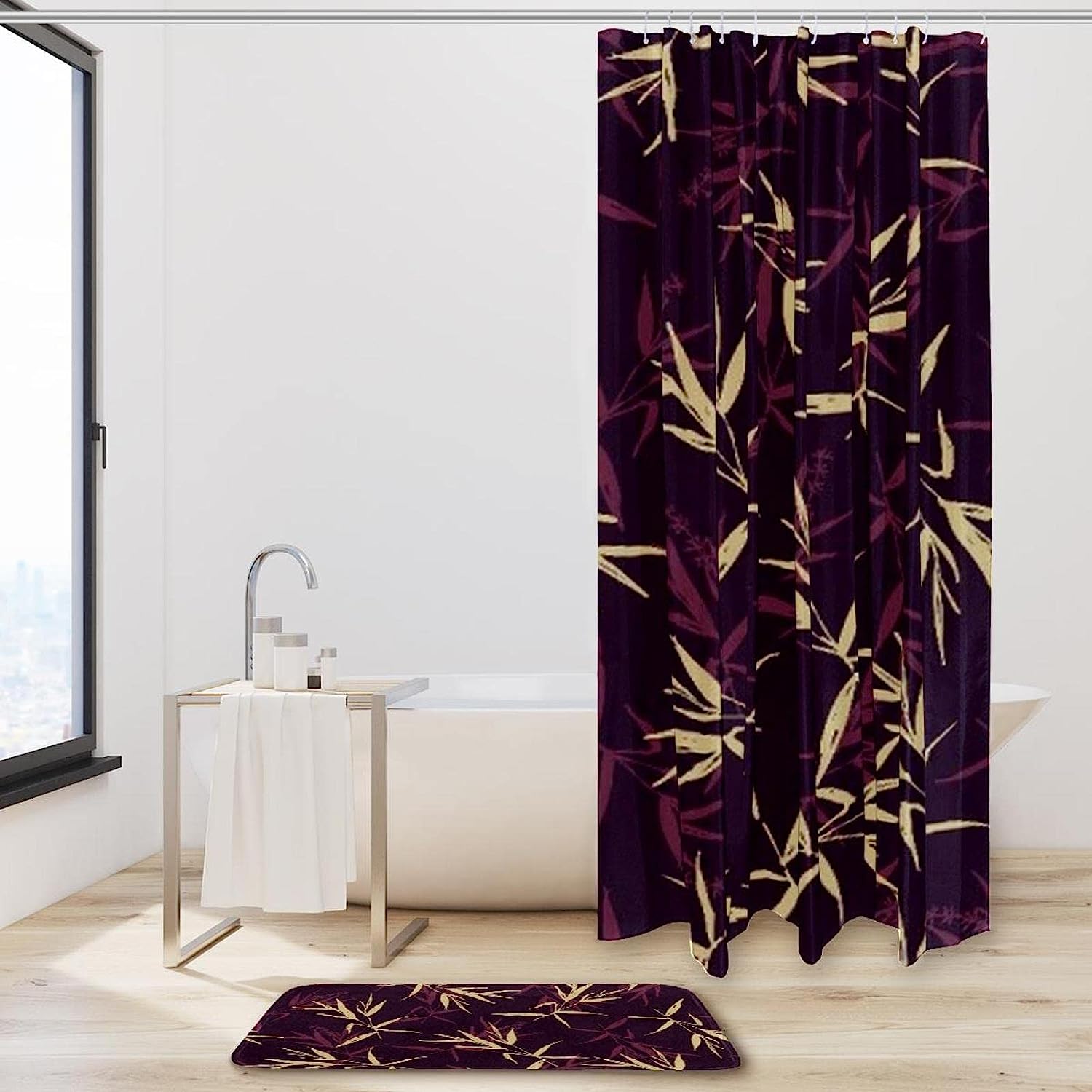 Bamboo Leaf Silhouette Contrast Color Curtain Full Size For A Sophisticated Look - Image 2