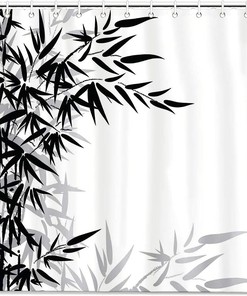 Bamboo Leaves Clear Background Shower Curtain - Decorative Fabric Bath Curtain For Your Asian Bathroom Decor