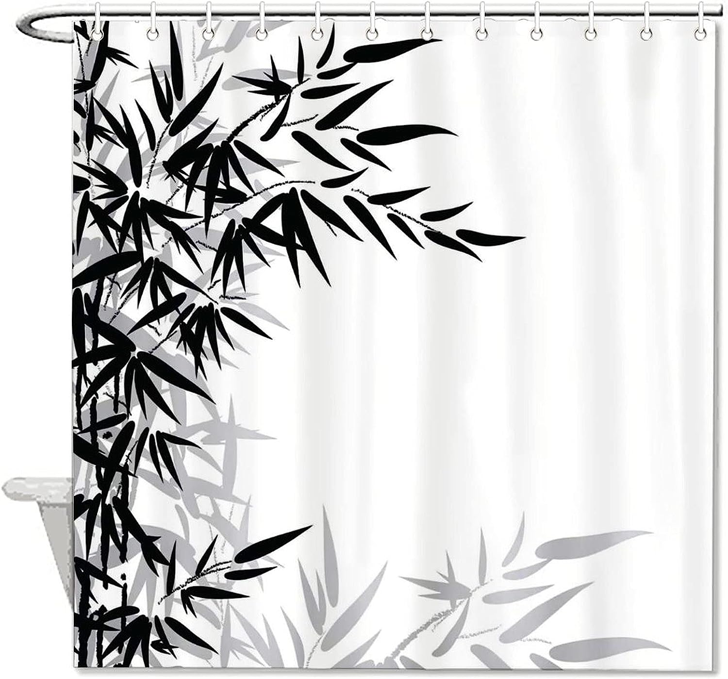 Bamboo Leaves Clear Background Shower Curtain - Decorative Fabric Bath Curtain For Your Asian Bathroom Decor
