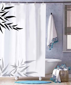Bamboo Leaves Clear Background Shower Curtain - Decorative Fabric Bath Curtain For Your Asian Bathroom Decor