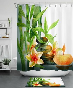 Bamboo Leaves Shower Curtain For Zen Bathroom Decor