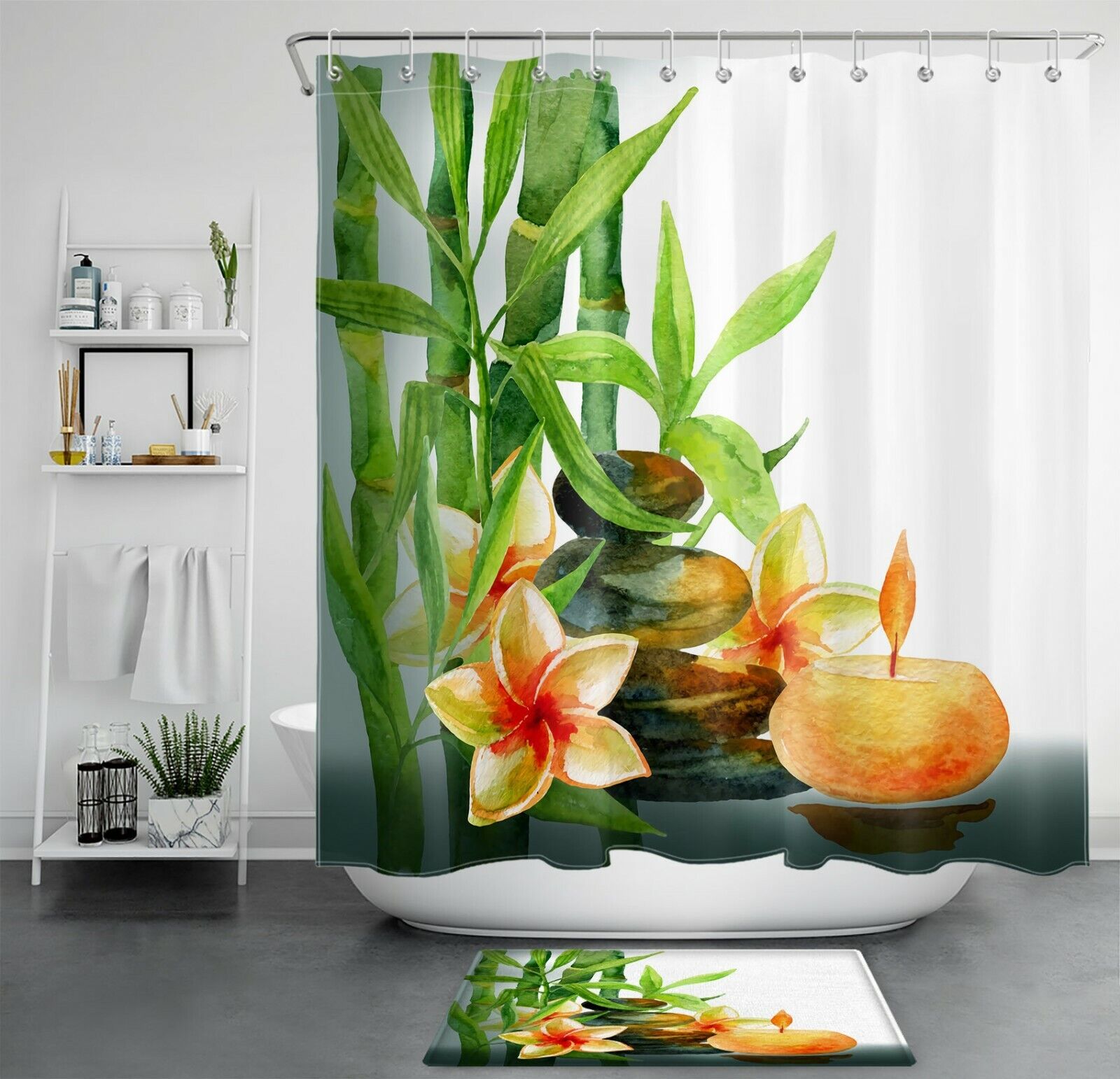 Bamboo Leaves Shower Curtain For Zen Bathroom Decor