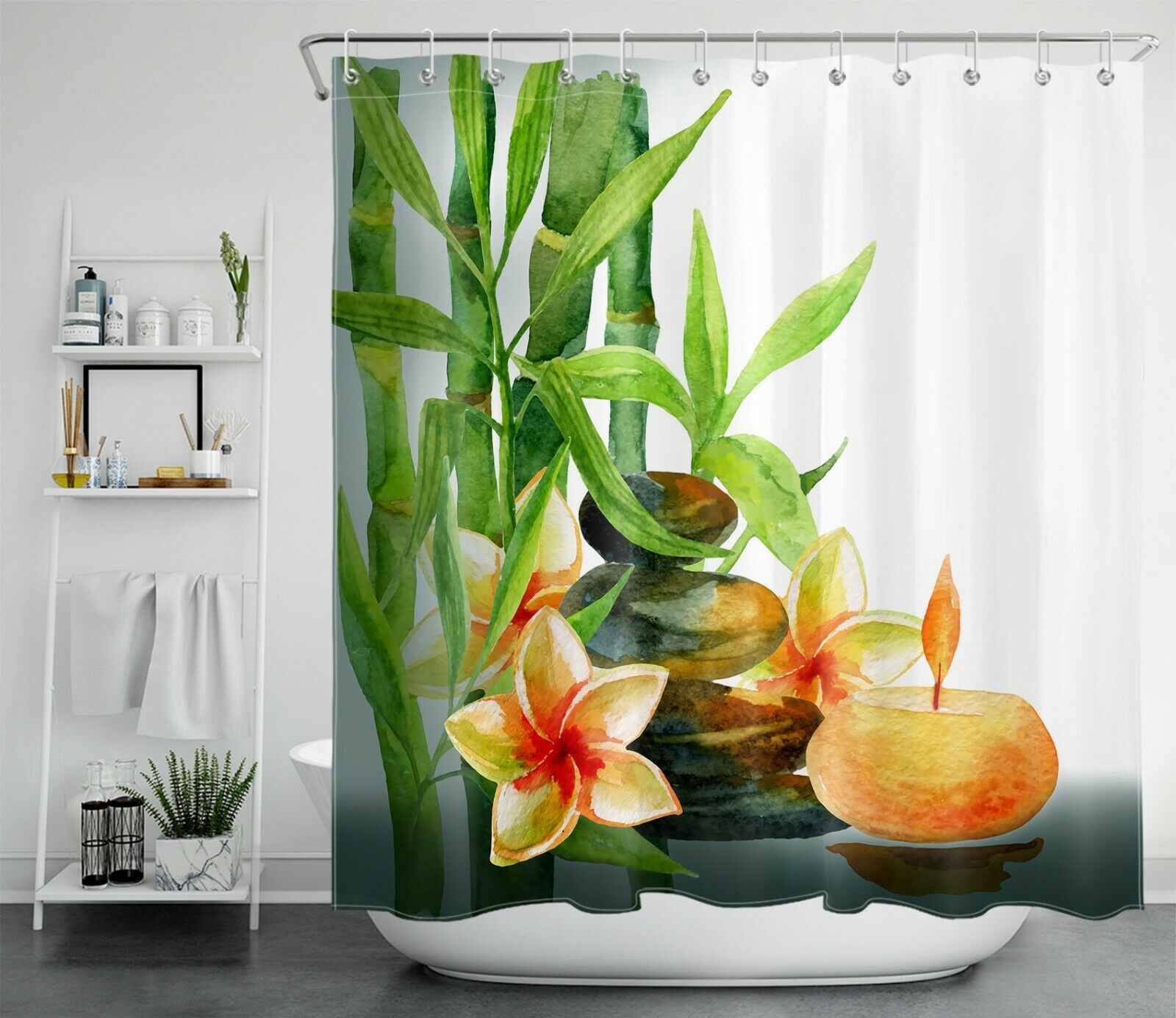 Bamboo Leaves Shower Curtain For Zen Bathroom Decor - Image 2