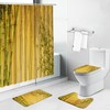 Bamboo Printed Shower Curtain With Lotus Flowers And Green Leaf Bathroom Decor Set