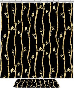 Bamboo Shapes Shower Curtain, Microfiber Bathroom Accents Fabric Machine Washable
