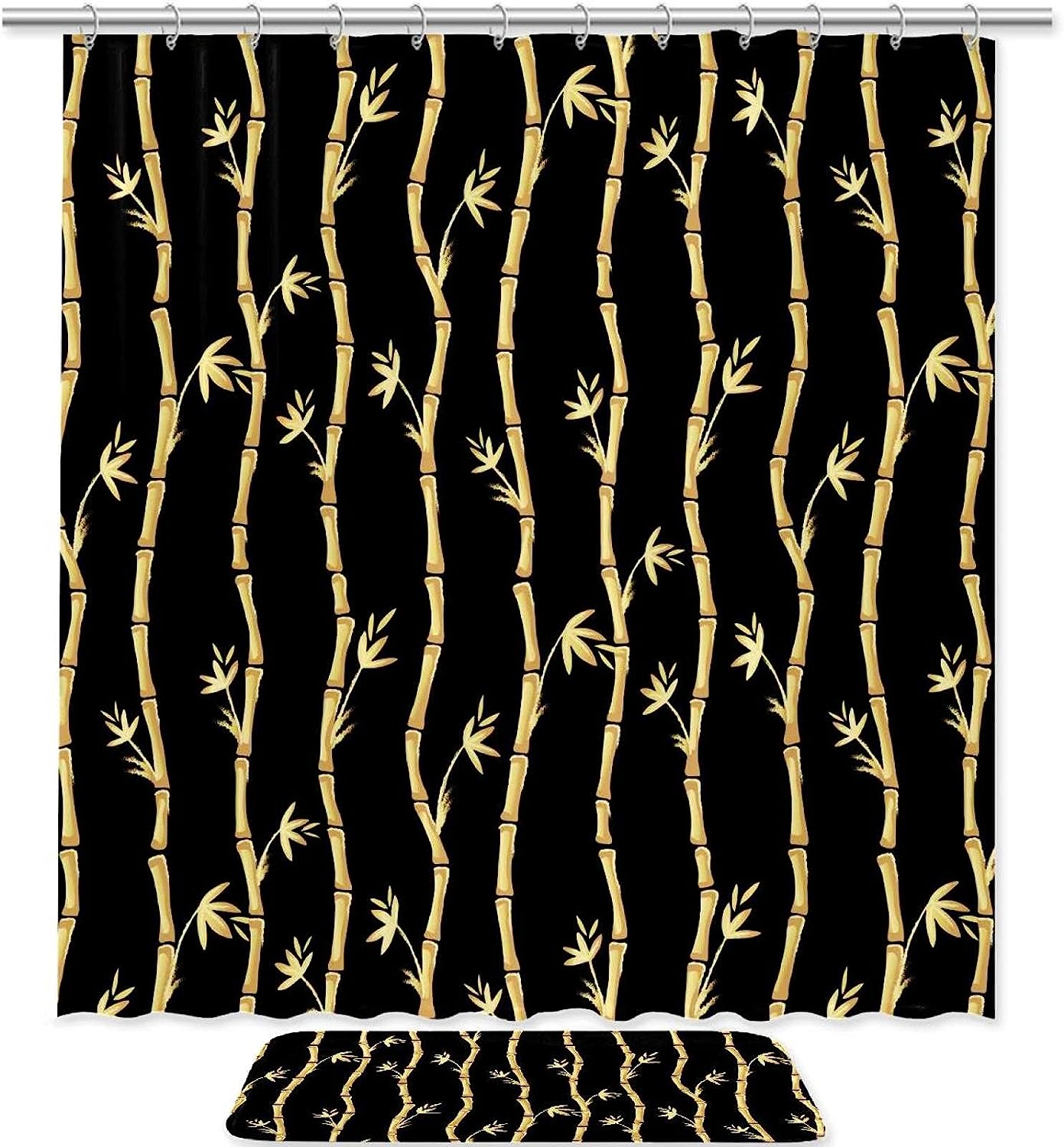 Bamboo Shapes Shower Curtain, Microfiber Bathroom Accents Fabric Machine Washable