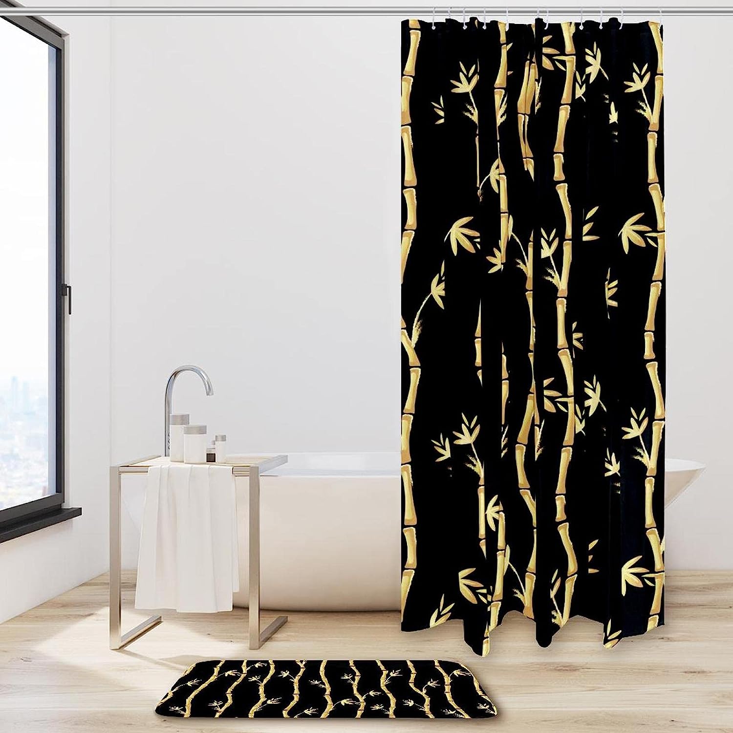 Bamboo Shapes Shower Curtain, Microfiber Bathroom Accents Fabric Machine Washable - Image 2
