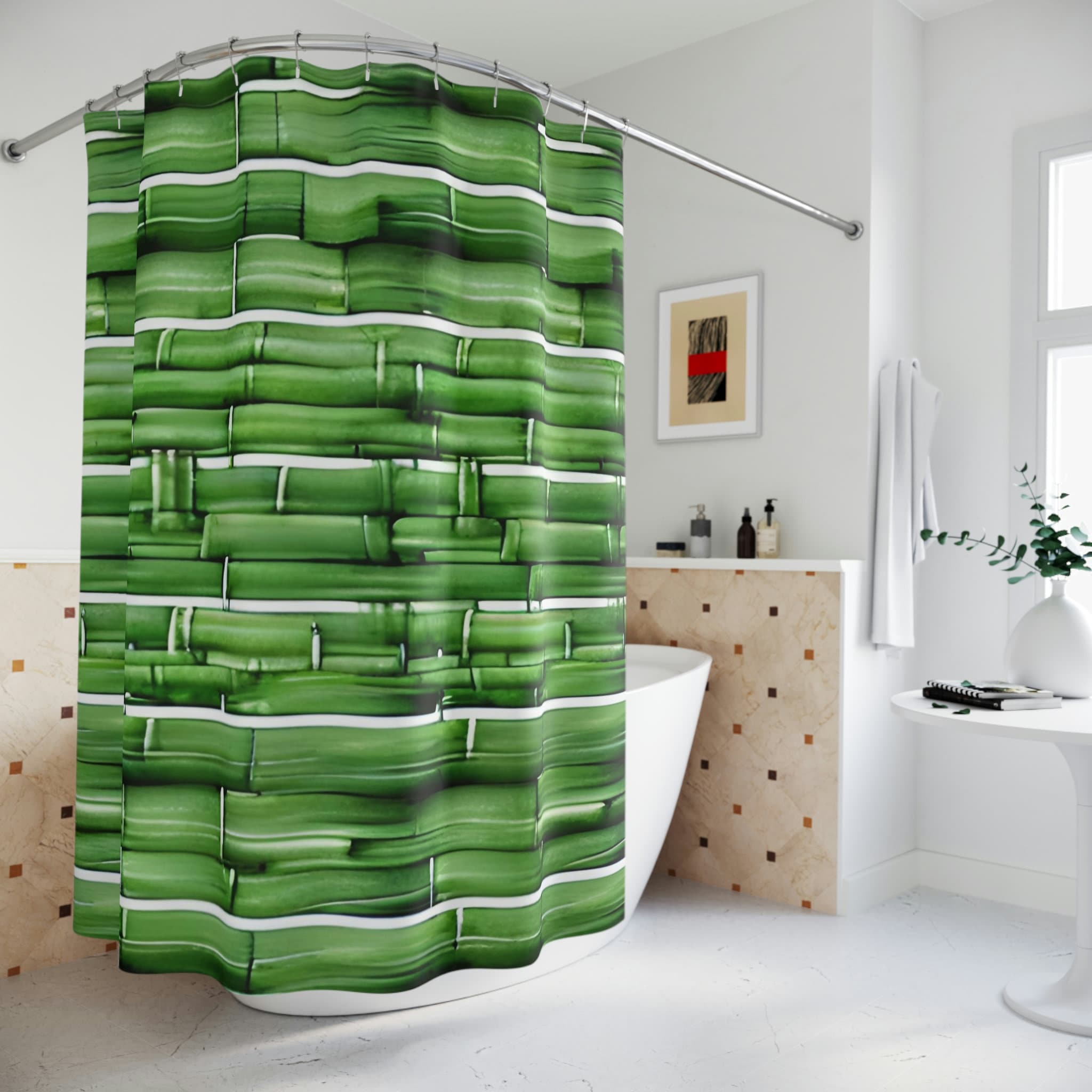 Bamboo Shower Curtain With Ai Art Print, Ideal For Adding A Modern Touch To Your Bathroom