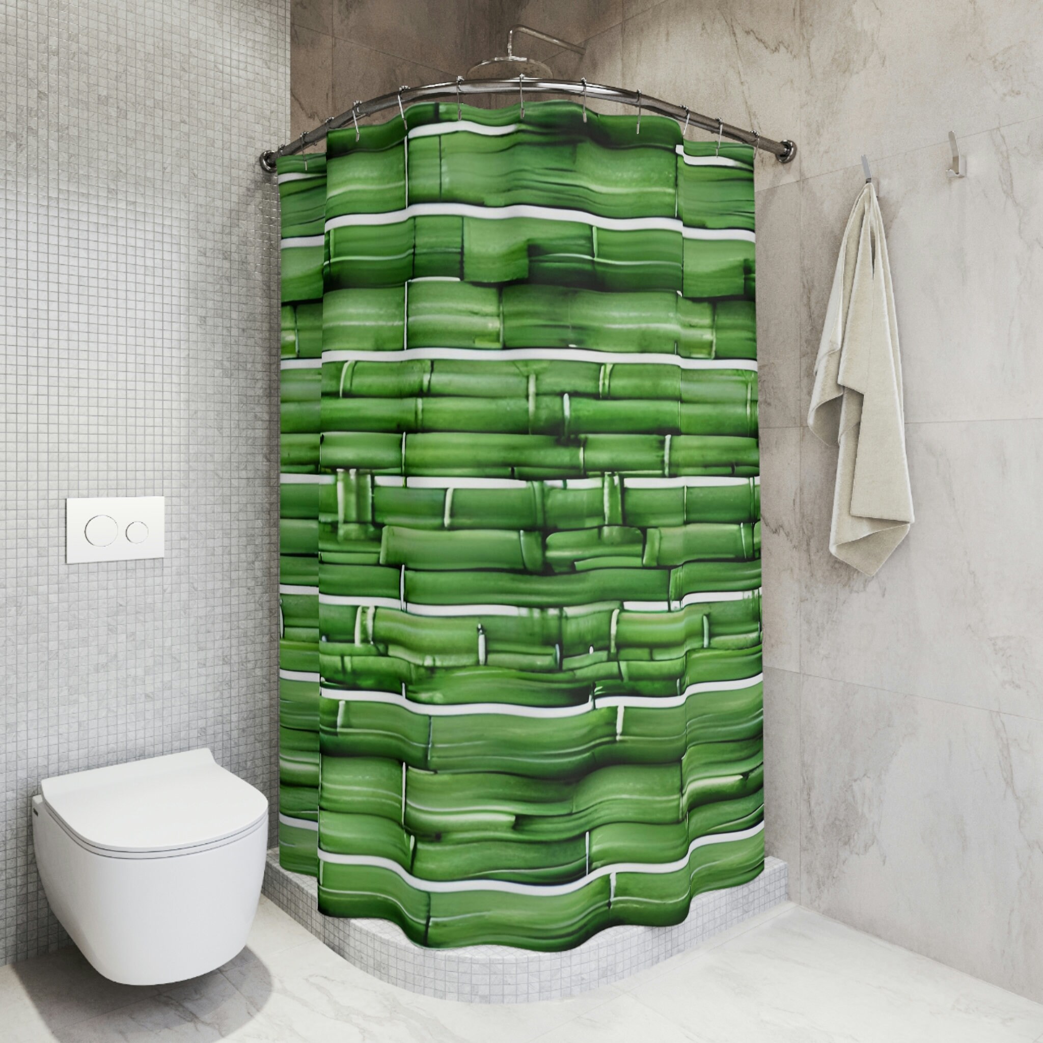 Bamboo Shower Curtain With Ai Art Print, Ideal For Adding A Modern Touch To Your Bathroom - Image 4