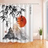 Bamboo Trees, Sun, and Mountains Japanese Style Bath Curtain for Bathroom Decor