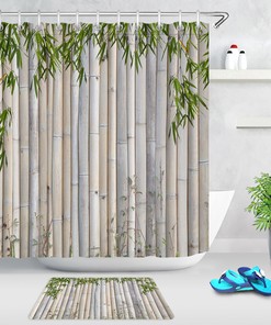 Bamboos and Green Leaves Nature Shower Curtain for Spring Bathroom