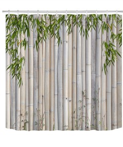 Bamboos and Green Leaves Nature Shower Curtain for Spring Bathroom
