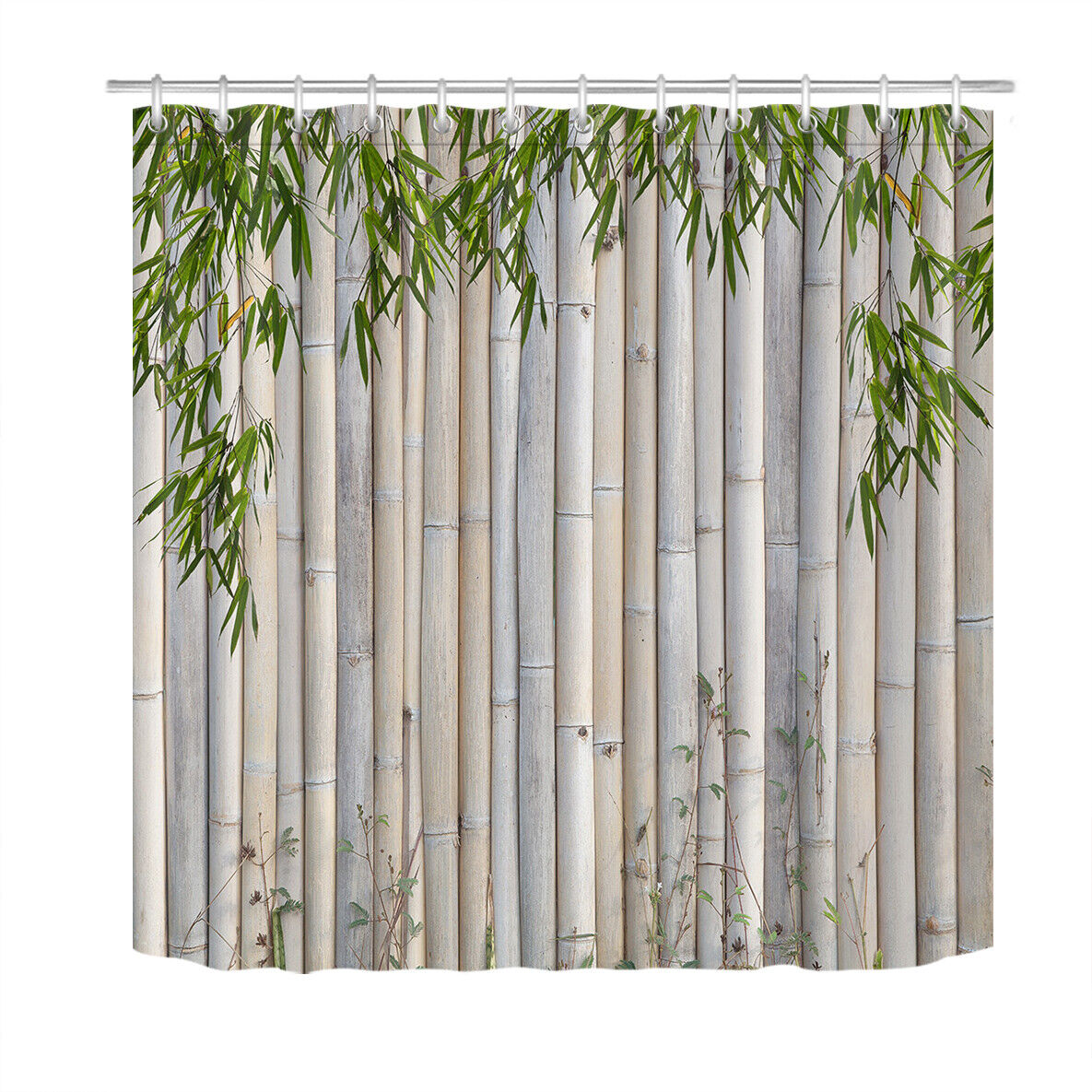 Bamboos and Green Leaves Nature Shower Curtain for Spring Bathroom